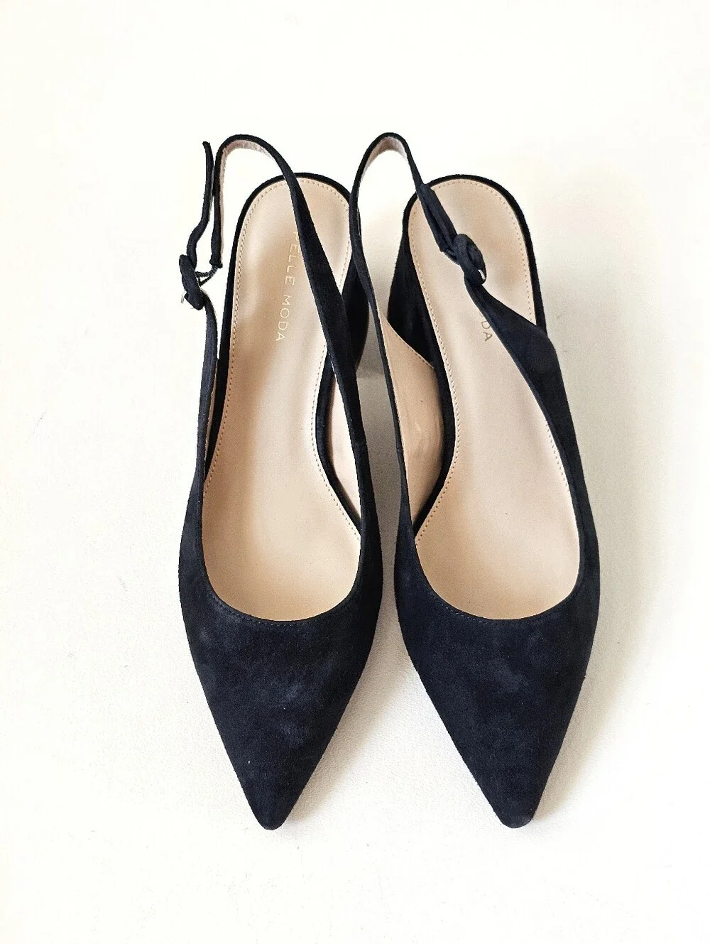 Pelle Moda Lake Navy Suede Slingback Block Heel Pointed Toe Pumps Women's 10M